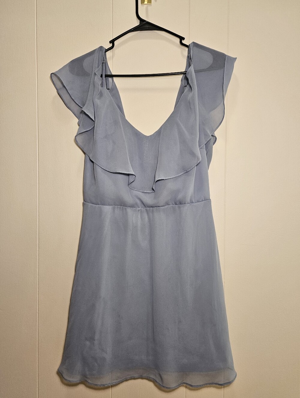 Birdy Grey Dusty Blue Ruffle V-Neck Mini Dress